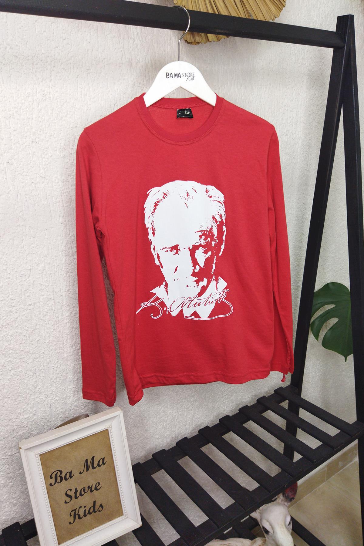 Atatürk Baskılı Uzunkol Body Kırmızı