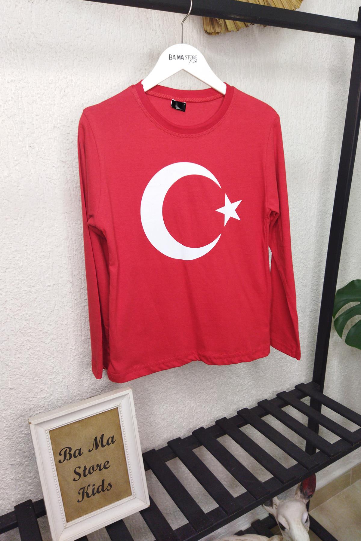 Ay Yıldız Baskılı Uzunkol Body Kırmızı