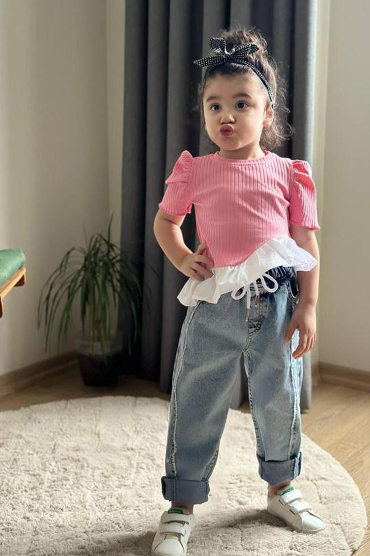 Gömlek Detaylı 2li Takım Pembe