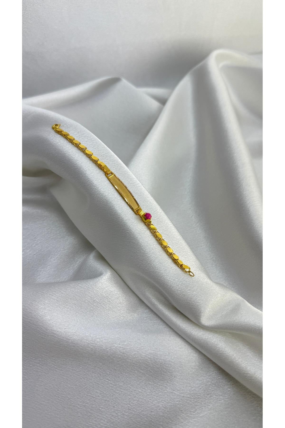 Pullu Kız Bebek Künyesi Altın Bileklik