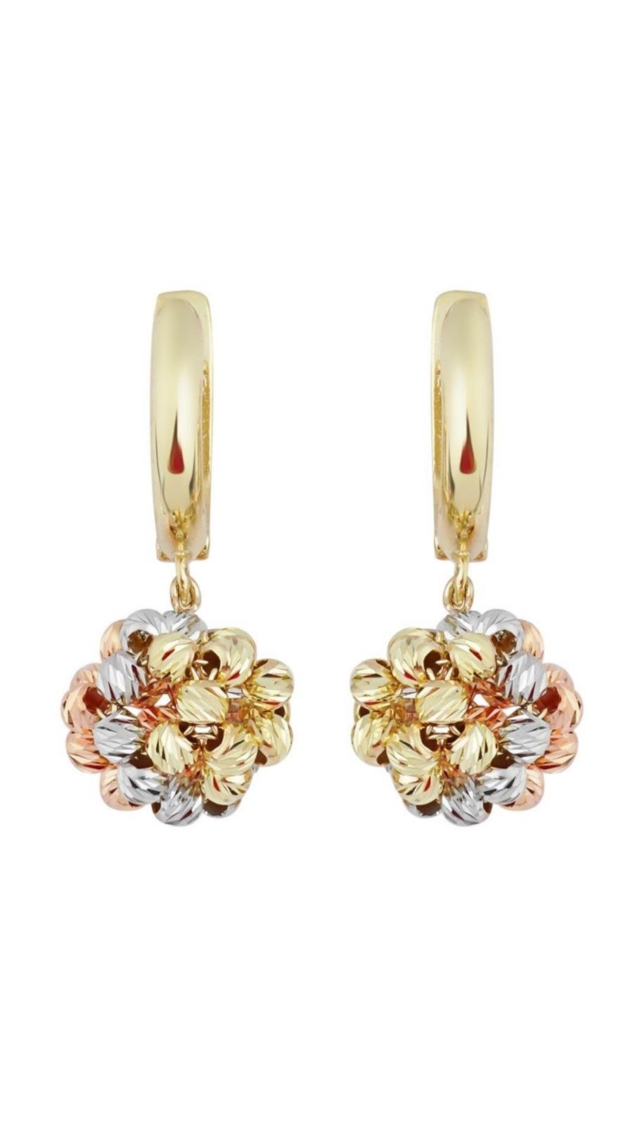 Altın Örme Üç Renkli Toplu Küpe