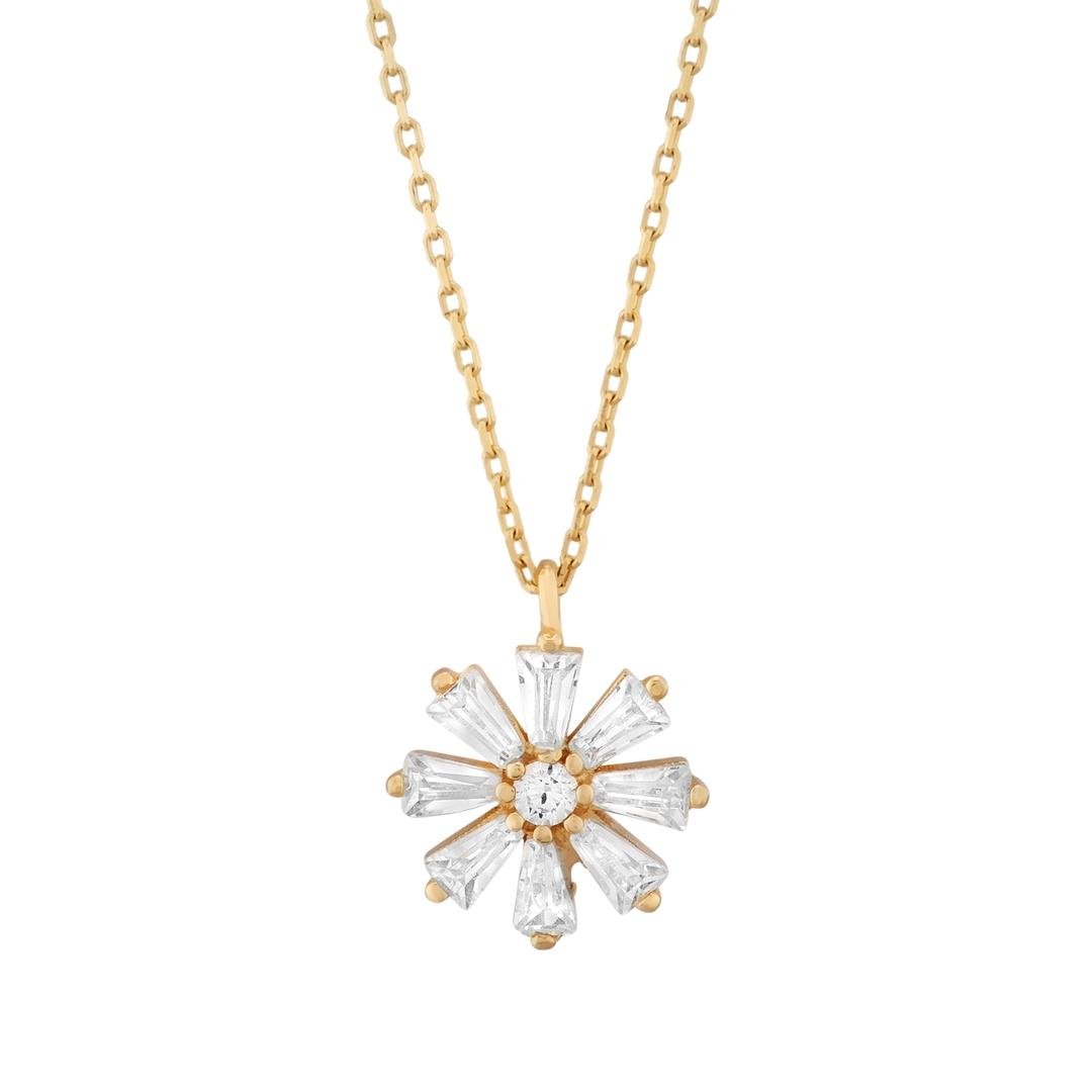 14 Ayar Çiçek Figürlü Baget Taşlı Kolye