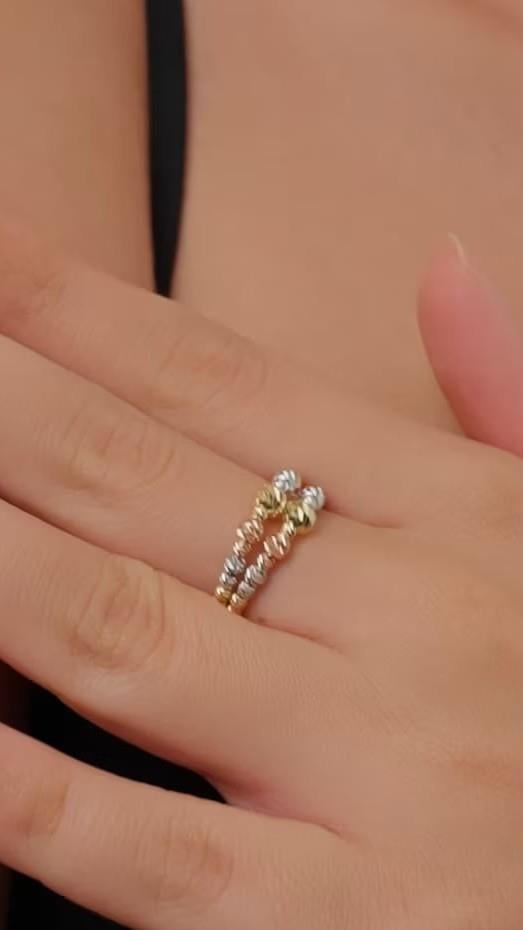 Çift Sıra Top Top Altın Yüzük