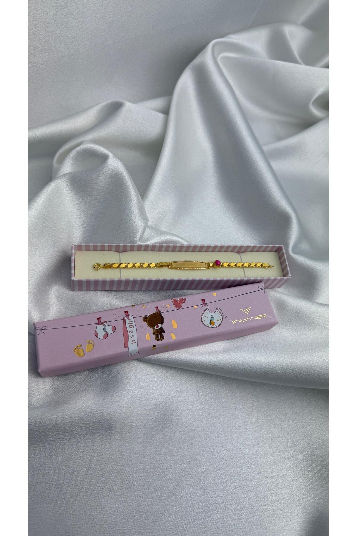 Pullu Kız Bebek Künyesi Altın Bileklik