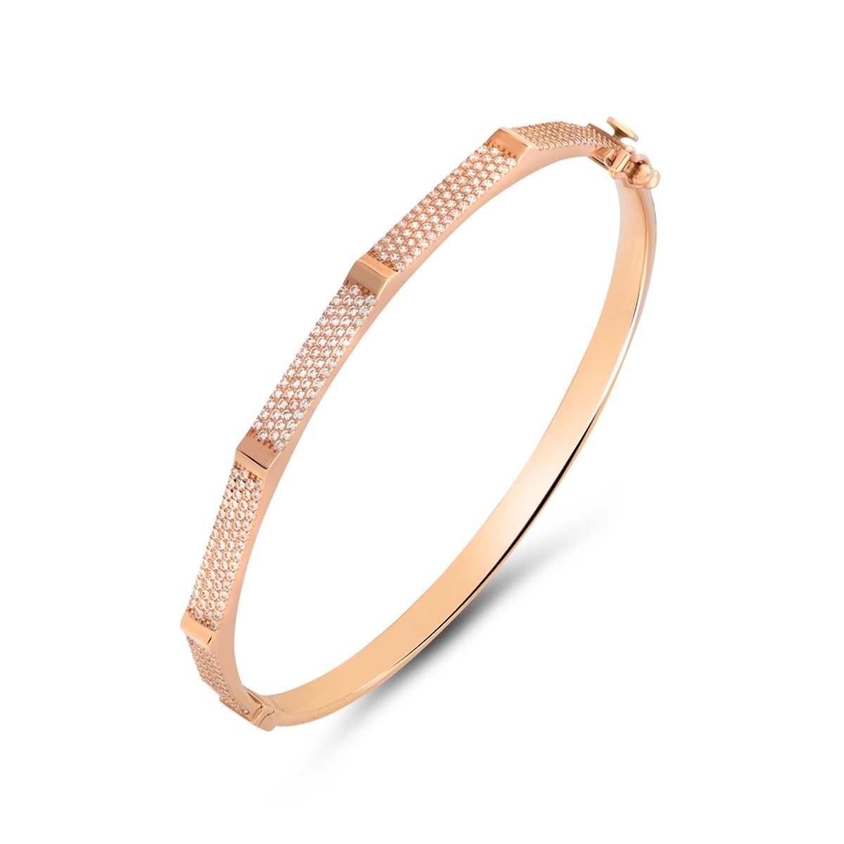 Taşlı Rose Renk Kelepçe Bilezik