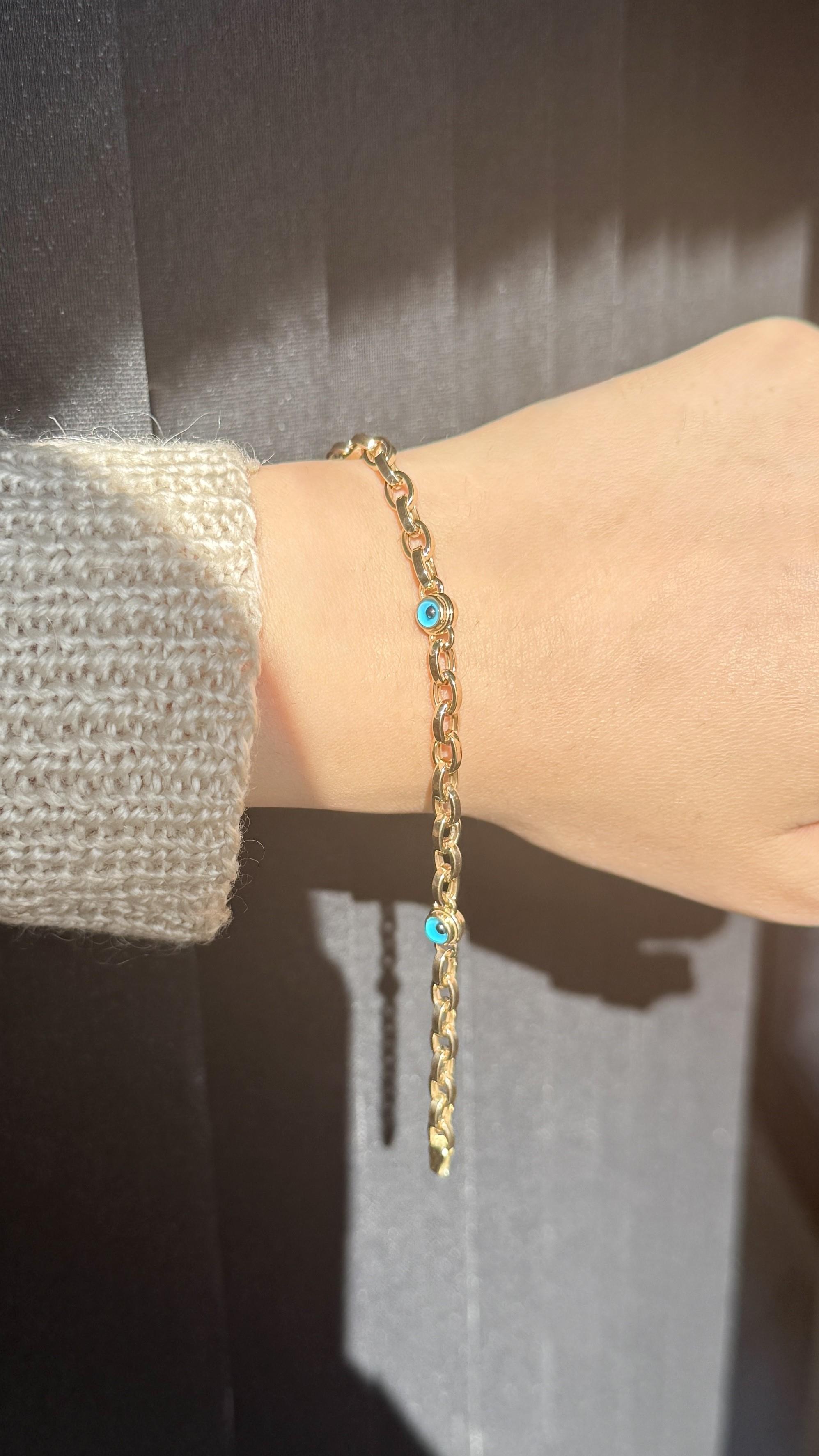 Nazar Boncuklu Elips Halka Altın Bileklik