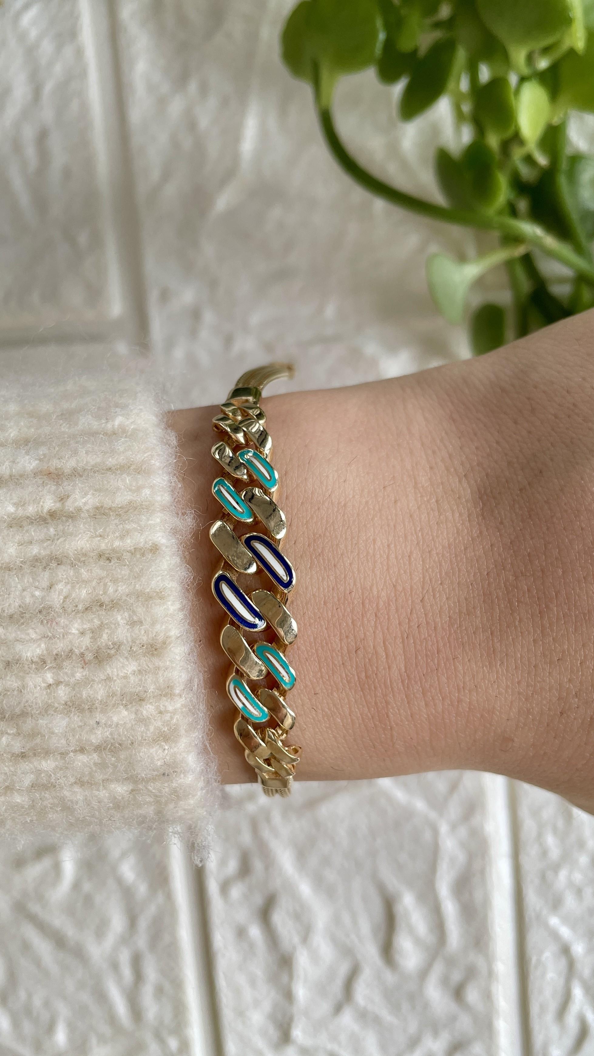 Nazar Mineli Balık Sırtı Altın Bileklik