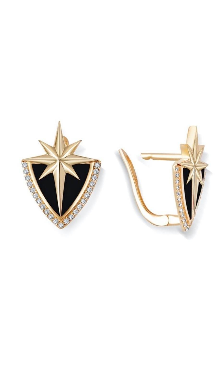 Siyah Mineli Kuzey Yıldızı Altın Küpe