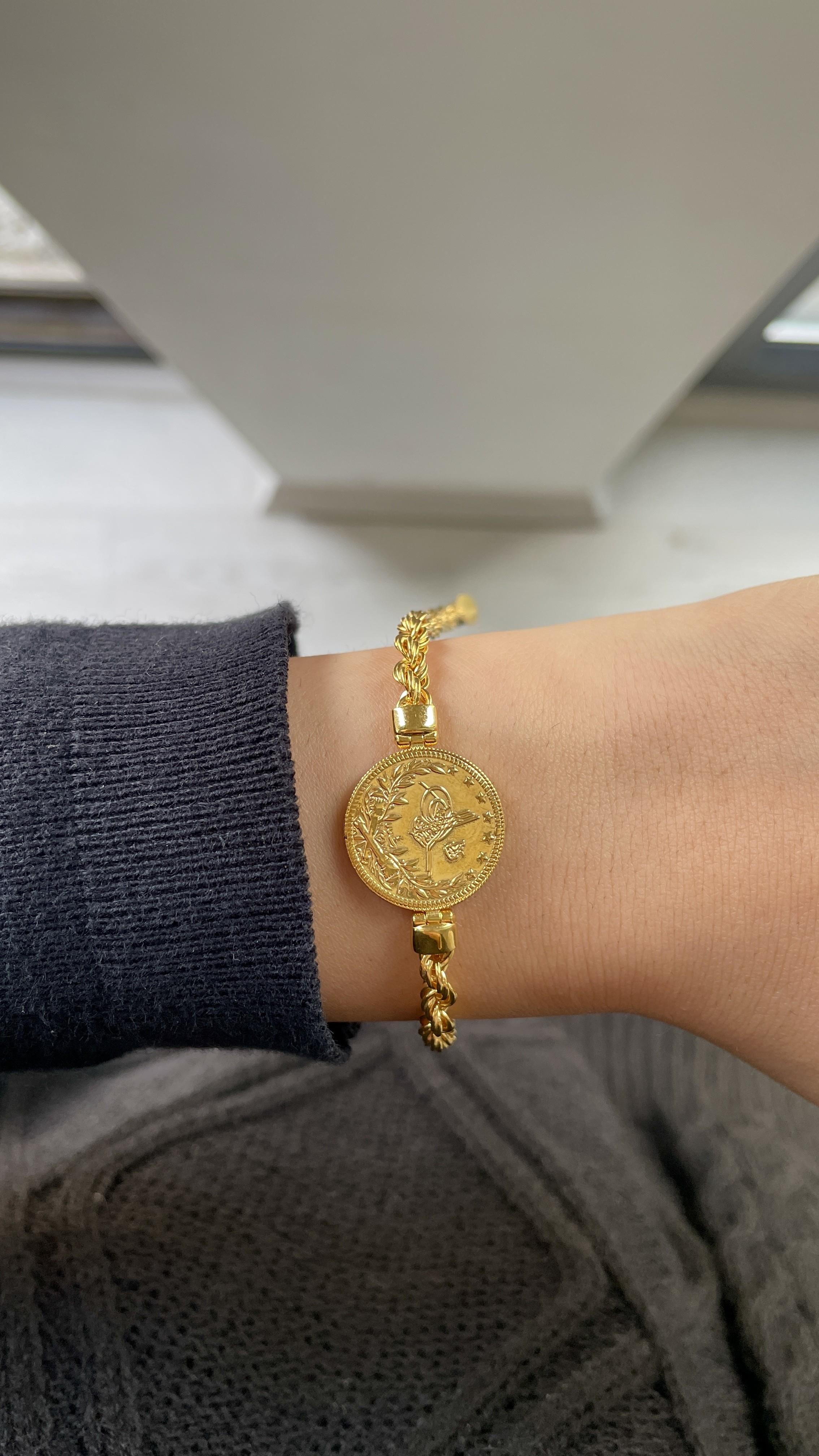 Tuğra Baskılı Zincirli Altın Bileklik