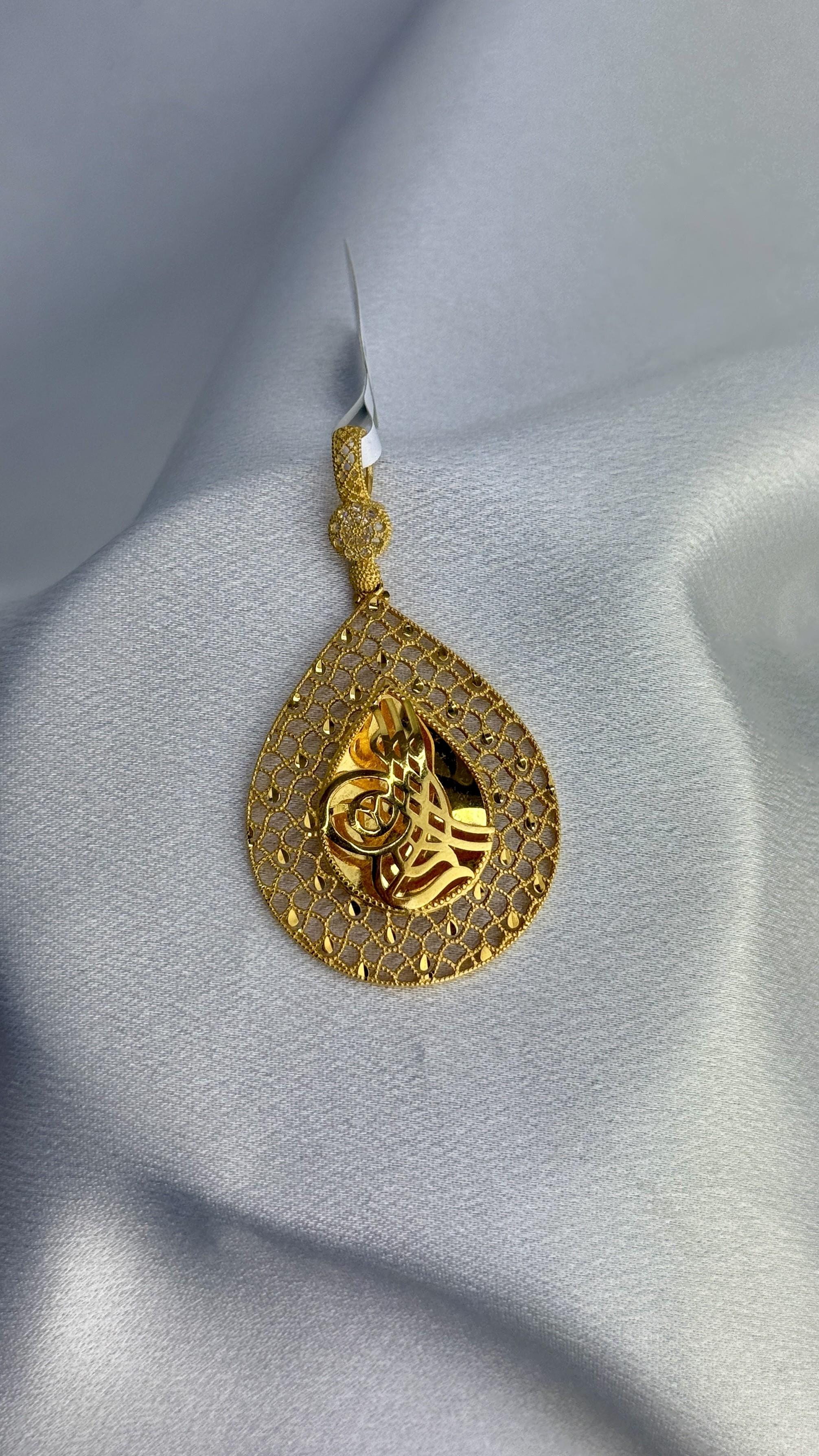 Tuğralı Damla Altın Kolye Ucu