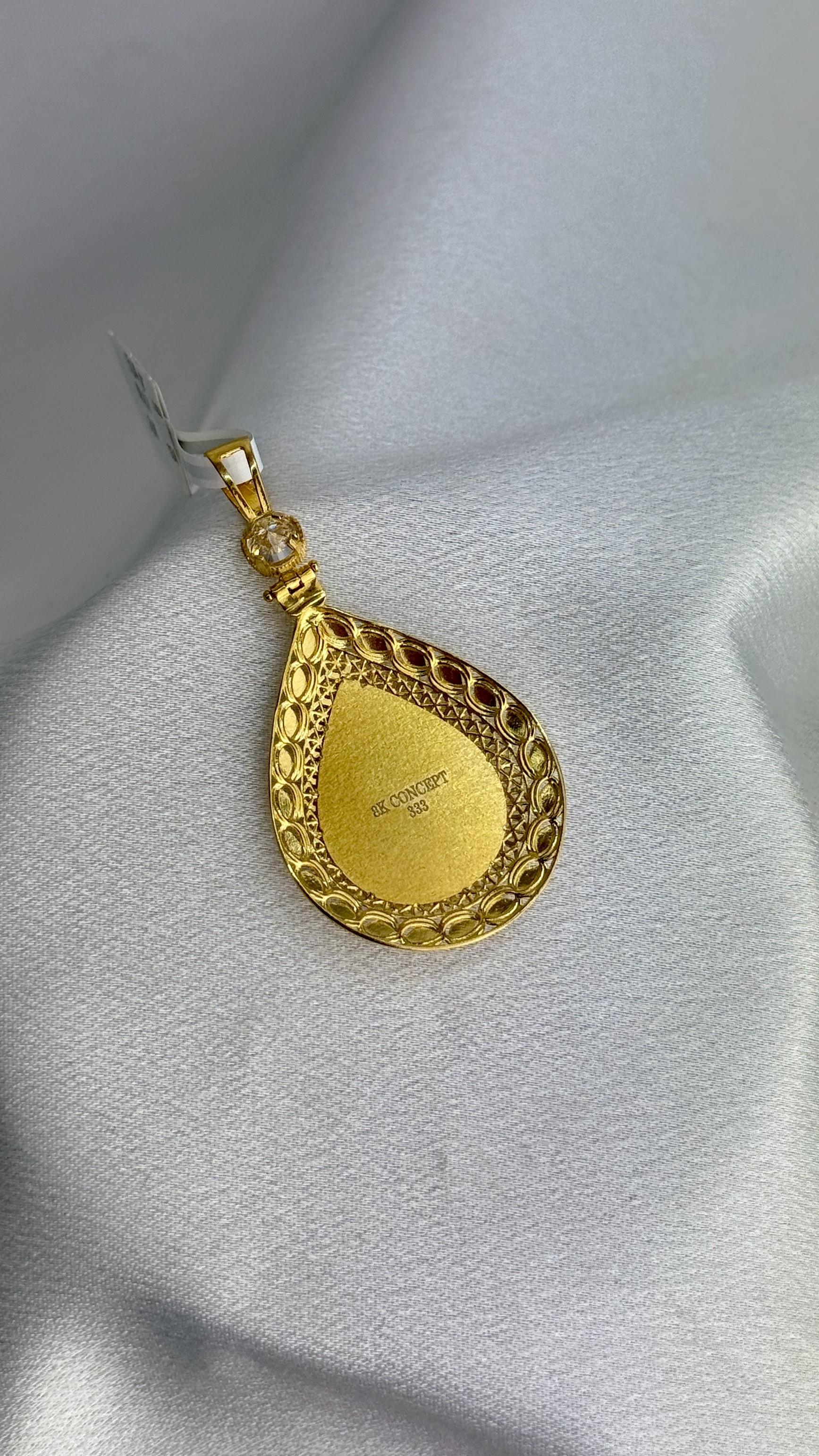 Tuğralı Taşlı Damla Altın Kolye Ucu