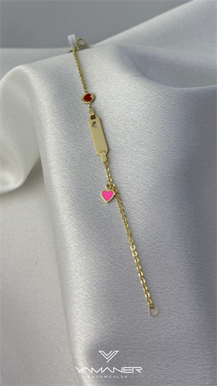 14 Ayar Kalpli Plakalı Çocuk Bilekliği