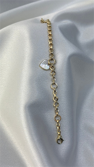 14 Ayar Sedefli Kalp Sallantılı Bileklik