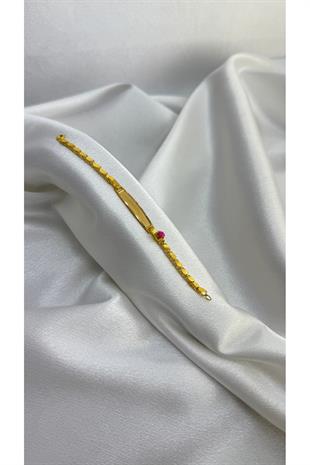 Pullu Kız Bebek Künyesi Altın Bileklik