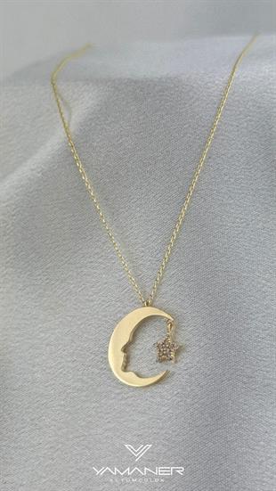 Ay ve Yıldız Figürlü Atatürk Silüeti Kolye