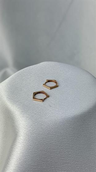 Beşgen Model Rose Renk Altın Küpe