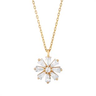 14 Ayar Çiçek Figürlü Baget Taşlı Kolye