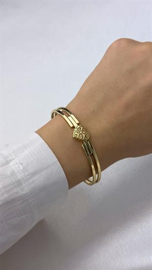 Çift Kollu Kalp Figürlü Altın Kelepçe Bilezik