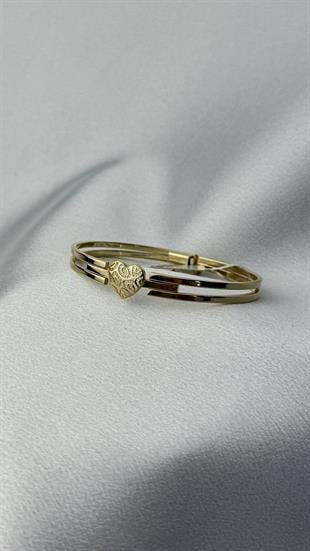 Çift Kollu Kalp Figürlü Altın Kelepçe Bilezik