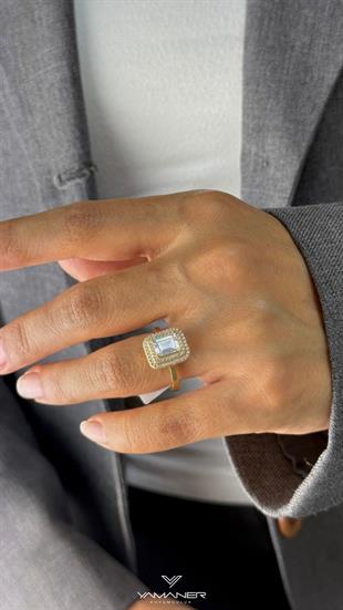 Çift Sıra Çerçeveli Baget Yüzük