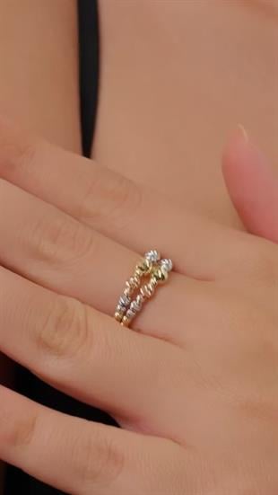 Çift Sıra Top Top Altın Yüzük