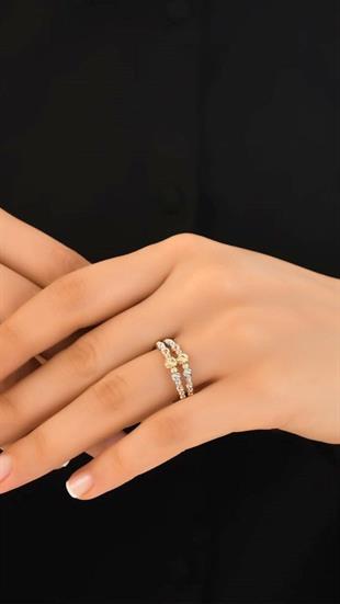 Çift Sıra Top Top Altın Yüzük