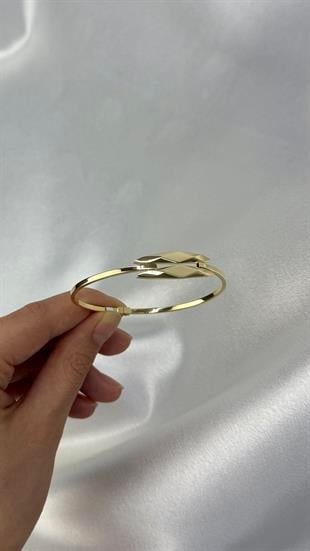 Çift Sıralı Geometrik Altın Kelepçe Bilezik