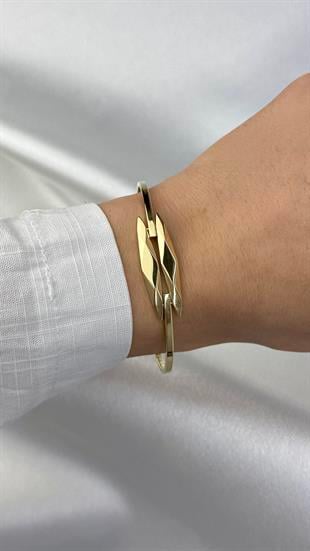 Çift Sıralı Geometrik Altın Kelepçe Bilezik