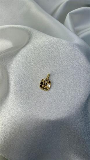 Çift Taraflı Desenli Altın Kolye Ucu