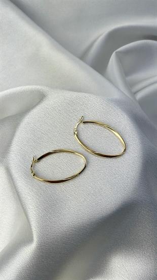 Elips Kıvrımlı Altın Küpe