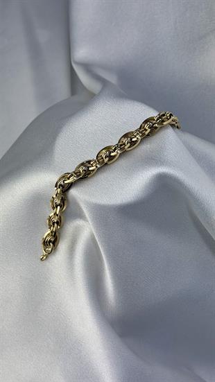 Elips Ve Halka Tasarımlı Şık Altın Bileklik