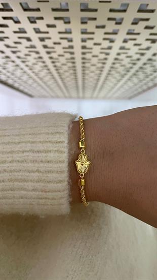 Fatma Ana Eli Figürlü Altın Örgü Zincir Bileklik