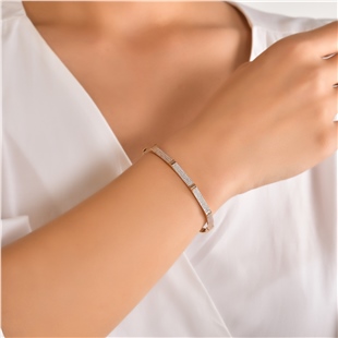 Taşlı Rose Renk Kelepçe Bilezik