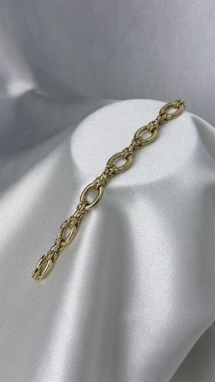 Gösterişli Kalın Elips Halka Detaylı Altın Bileklik