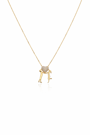 İki Yürek Tek Kalp Taşlı Altın Kolye