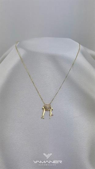 İki Yürek Tek Kalp Taşlı Altın Kolye