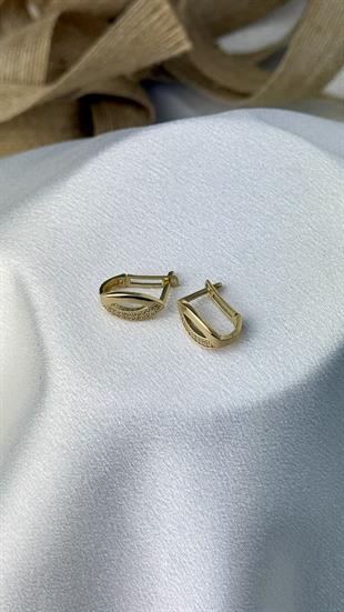 J Model Taşlı Altın Küpe