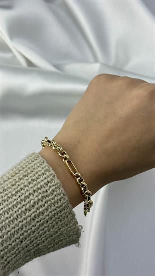 Kalın Ataç Ve Halka Figürlü Altın Bileklik