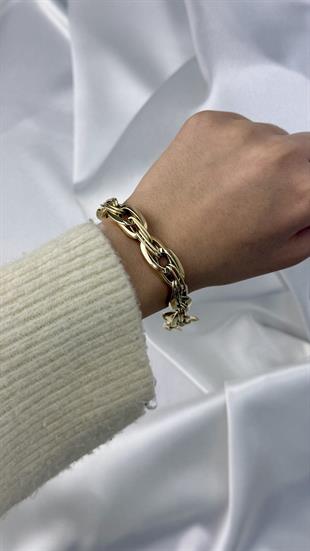 Kalın Bombeli Elips Altın Bileklik