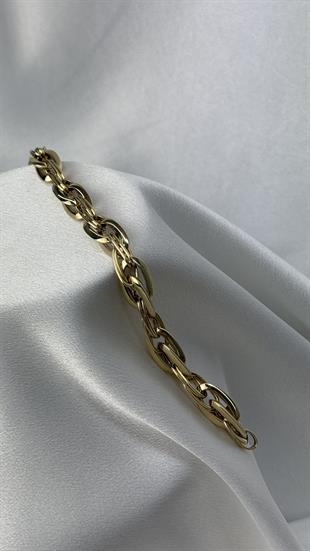 Kalın Bombeli Elips Altın Bileklik