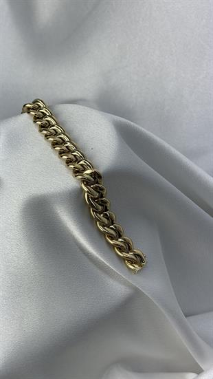 Kalın Bombeli Örgülü Altın Bileklik