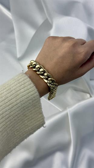 Kalın Bombeli Örgülü Altın Bileklik