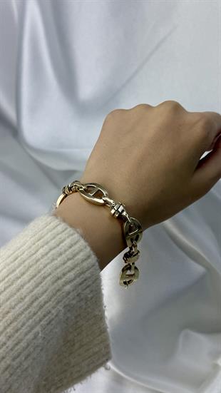 Kalın Gösterişli Düğme Model Altın Bileklik