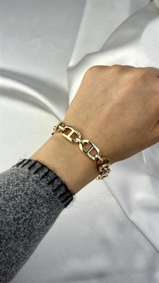 Kalın Gösterişli Düğme Model Altın Bileklik