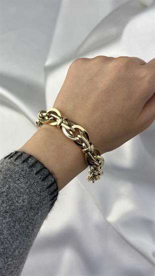 Kalın Gösterişli Elips (Hallow) Model Altın Bileklik