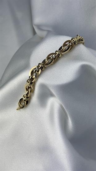 Kalın Gösterişli Elips (Hallow) Model Altın Bileklik