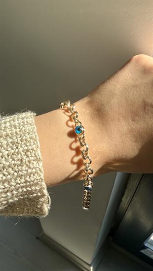 Nazar Boncuğu Taşlı Geometrik Halka Bileklik