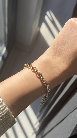 Nazar Boncuk Figürlü Geometrik Altın Bileklik