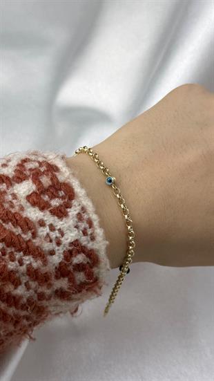 Nazar Boncuklu Altın Halka Bileklik