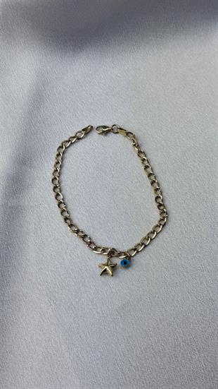 Nazar Boncuklu Ve Yıldız Figürlü Altın Bileklik